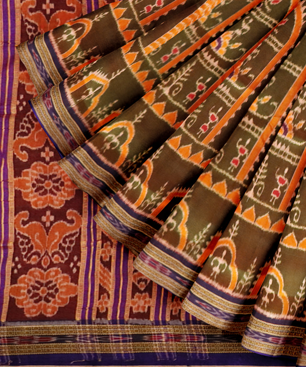 Brown blue magenta violet silk handloom khandua saree