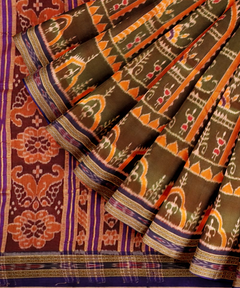 Brown Blue Magenta Violet Silk Handloom Khandua Saree