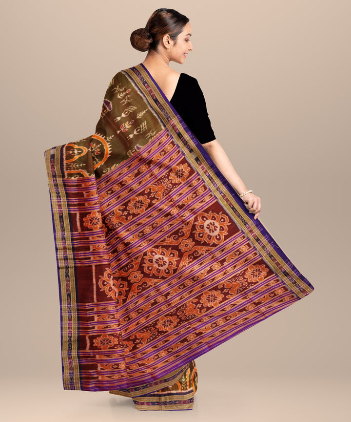 Brown blue magenta violet silk handloom khandua saree