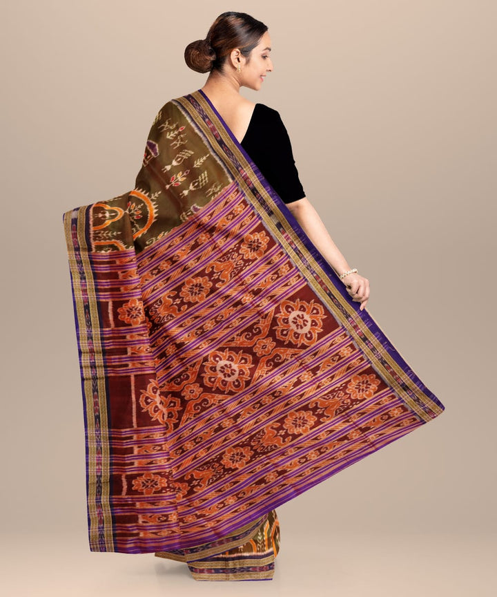 Brown Blue Magenta Violet Silk Handloom Khandua Saree