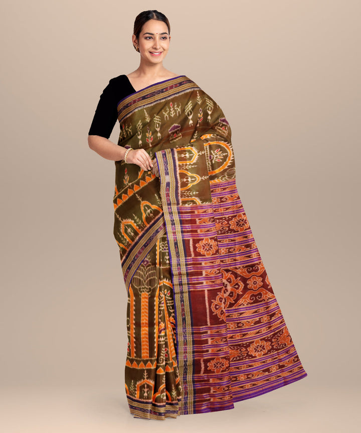 Brown blue magenta violet silk handloom khandua saree