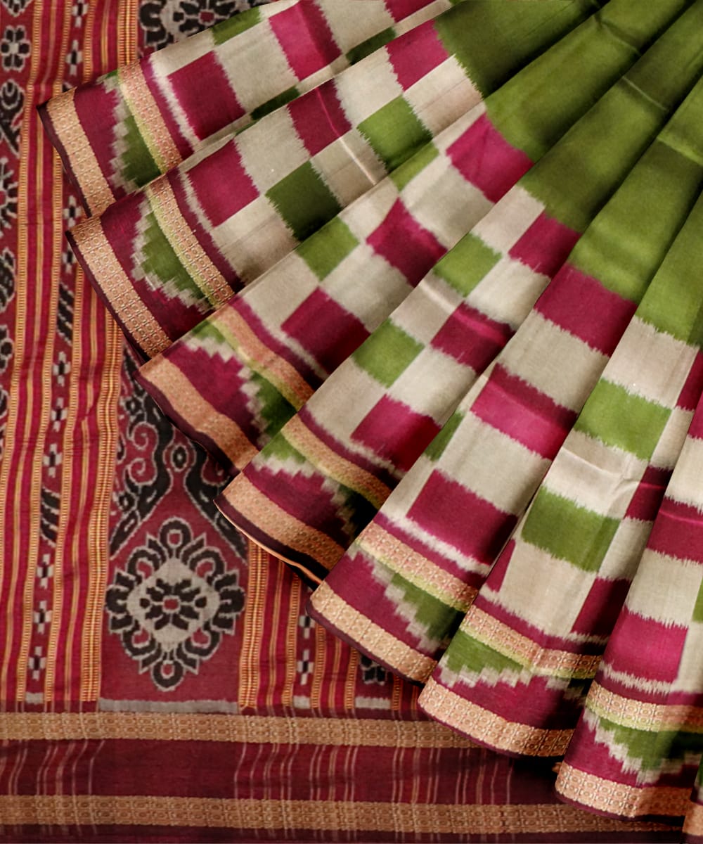 Avocado green flirt silk handloom khandua saree