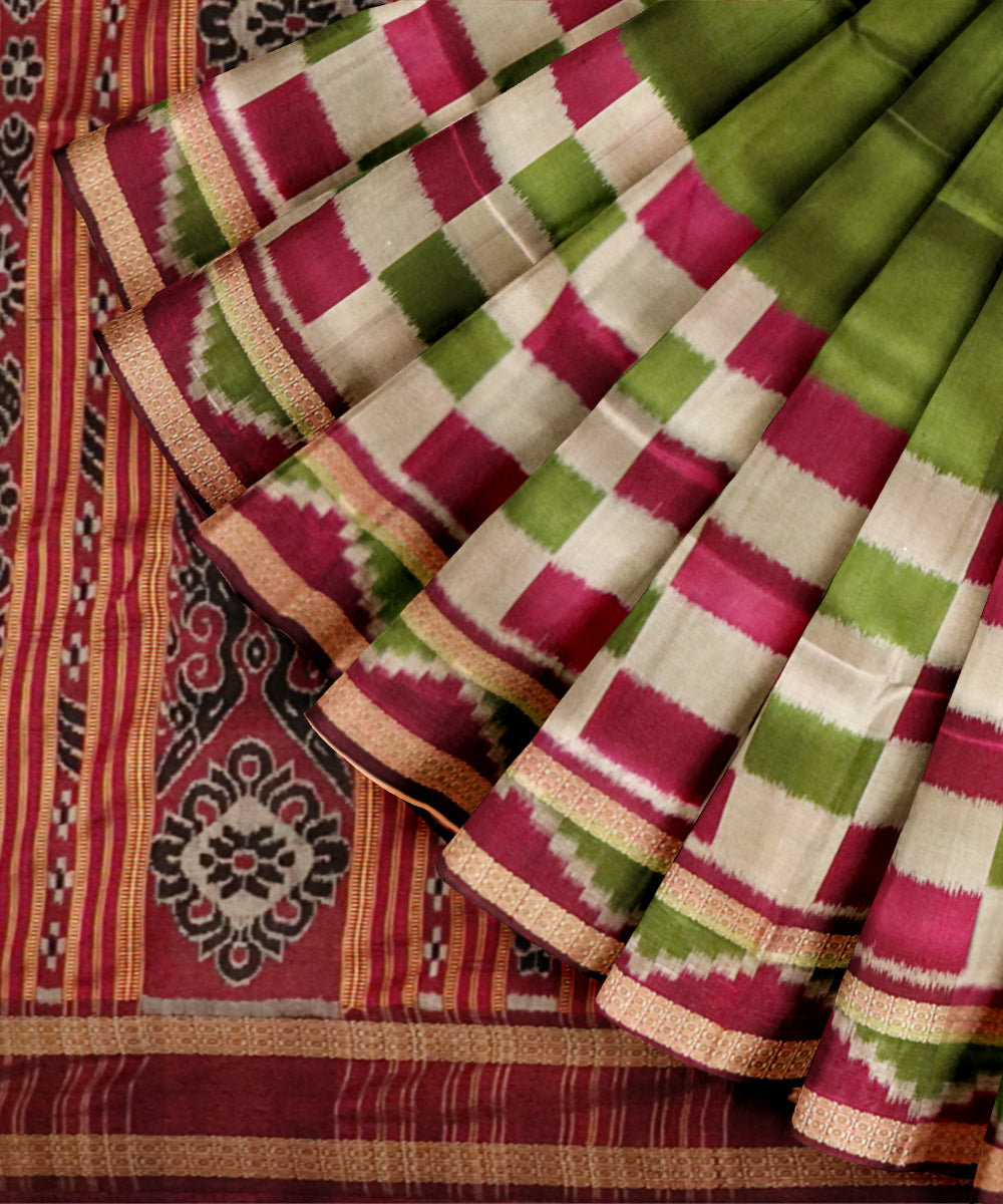 Avocado green flirt silk handloom khandua saree