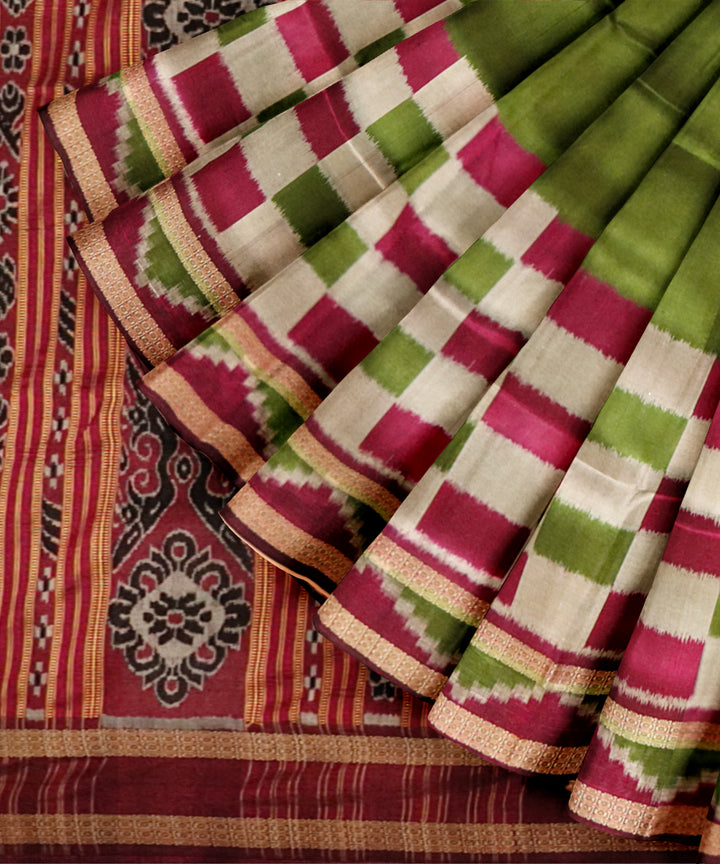 Avocado green flirt silk handloom khandua saree