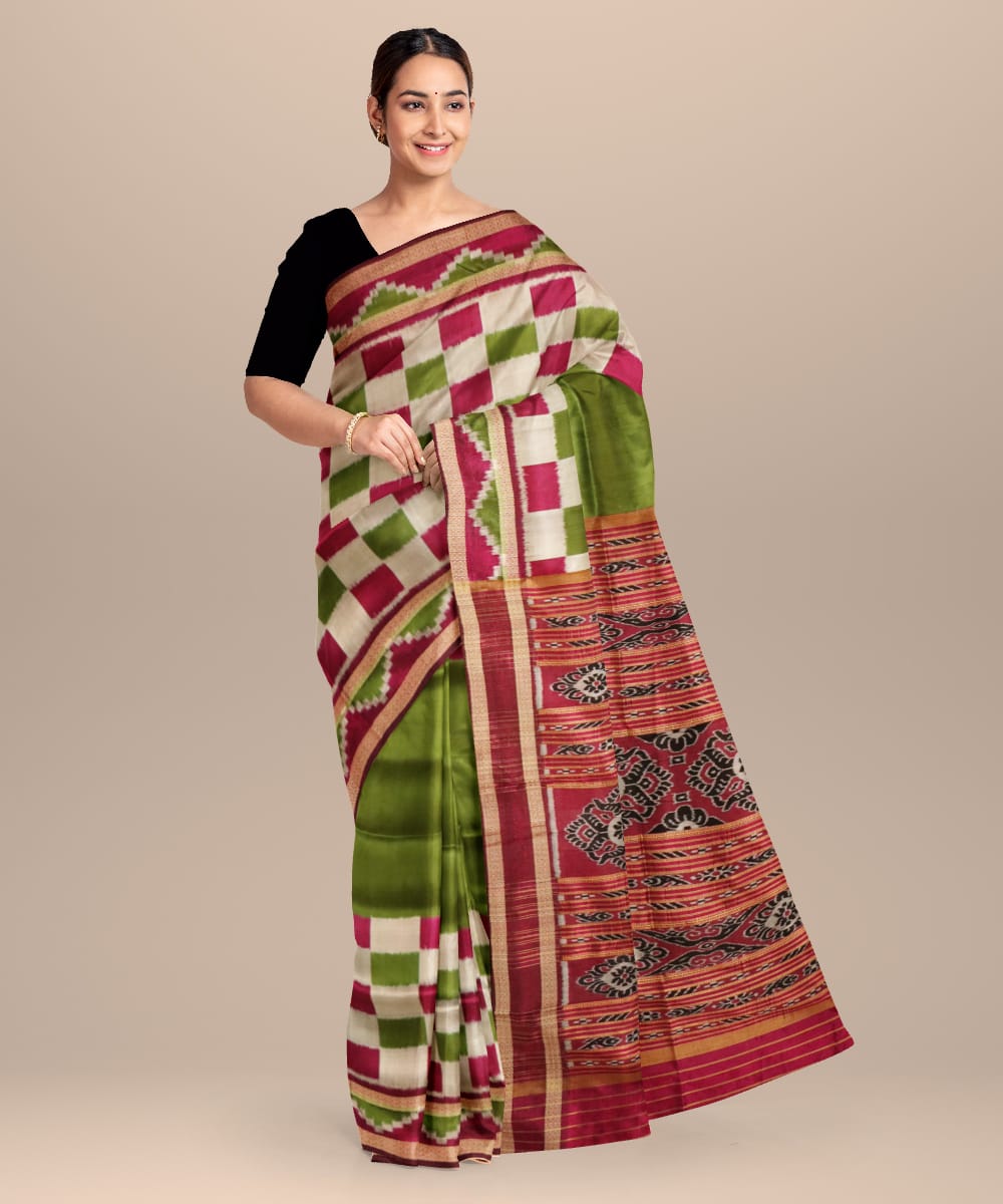 Avocado green flirt silk handloom khandua saree