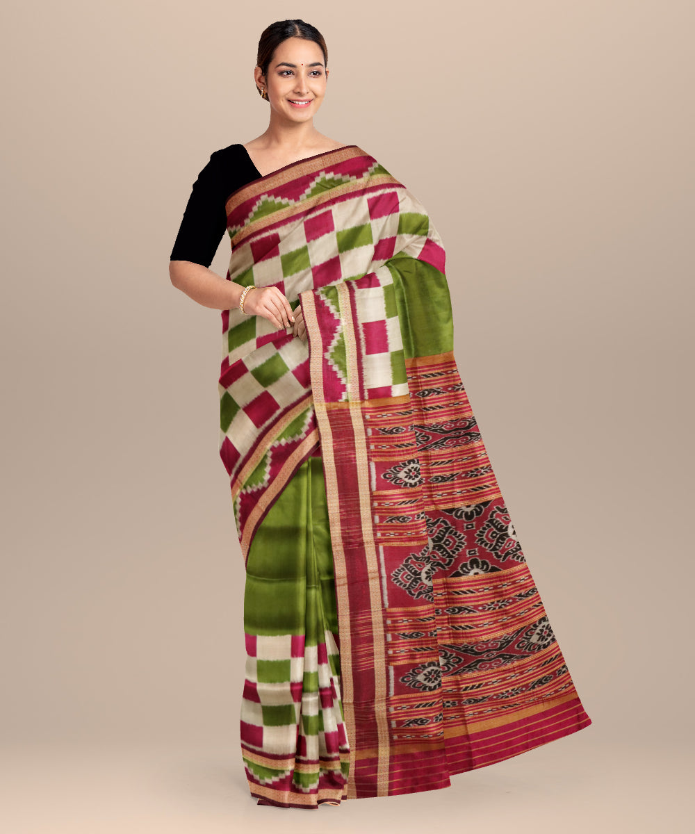 Avocado green flirt silk handloom khandua saree