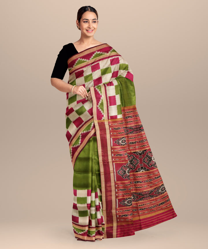 Avocado green flirt silk handloom khandua saree