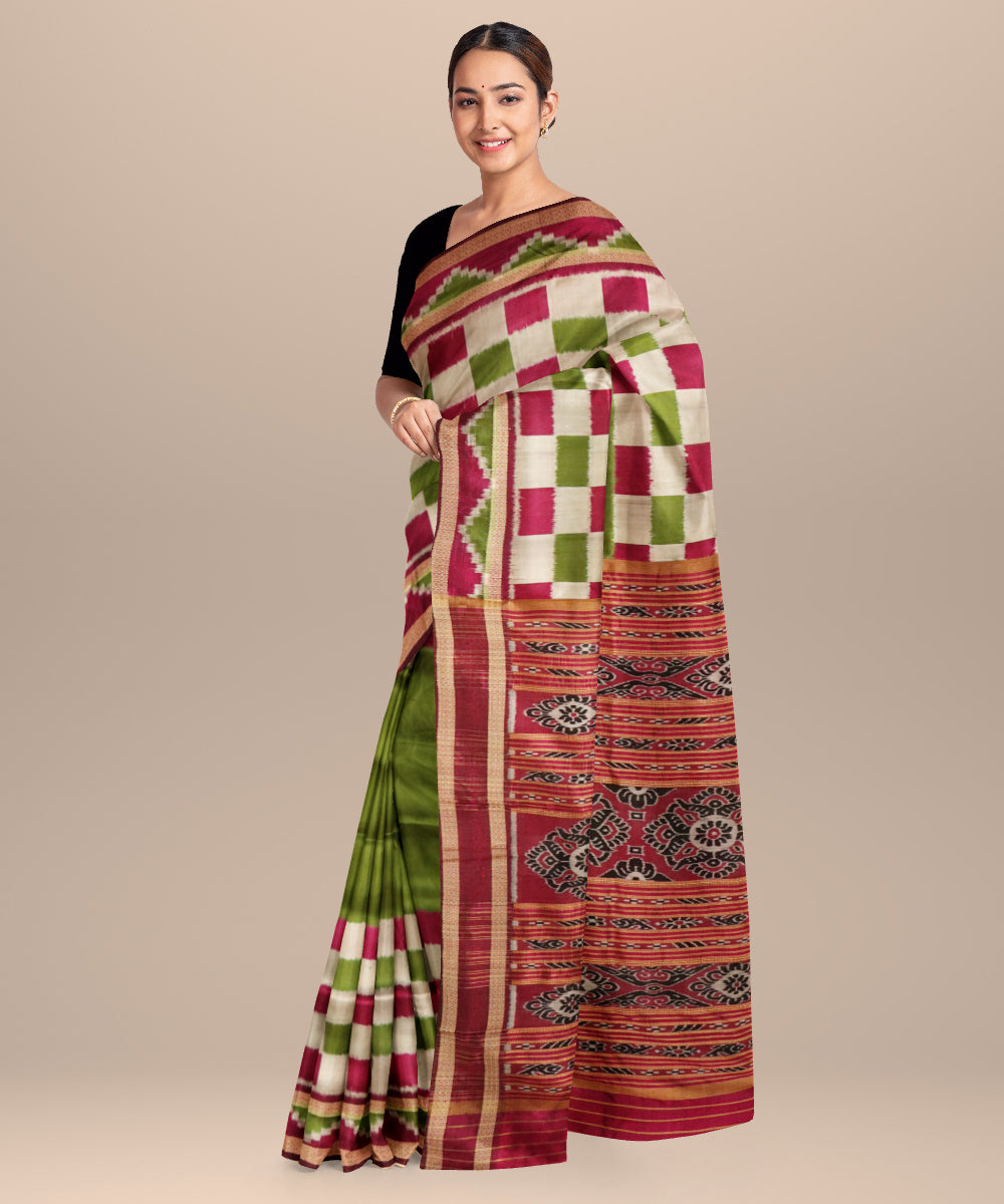 Avocado green flirt silk handloom khandua saree