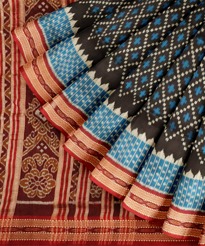 Black maroon silk handloom khandua saree