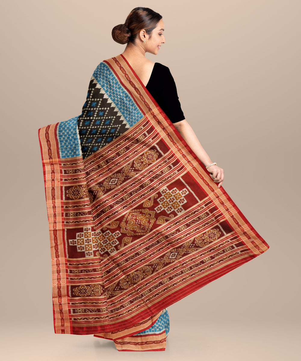 Black maroon silk handloom khandua saree