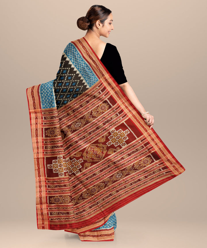 Black maroon silk handloom khandua saree