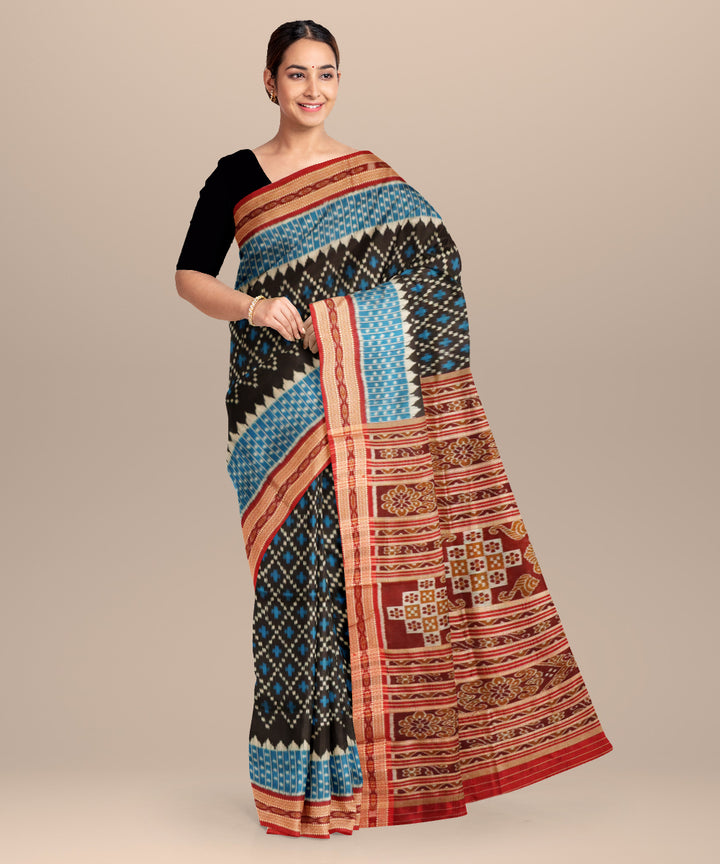 Black maroon silk handloom khandua saree