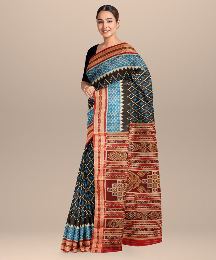 Black maroon silk handloom khandua saree
