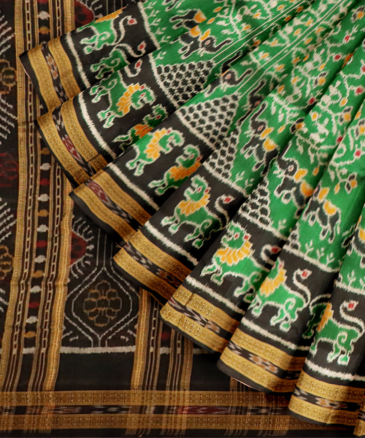 Dark green black silk handloom khandua saree
