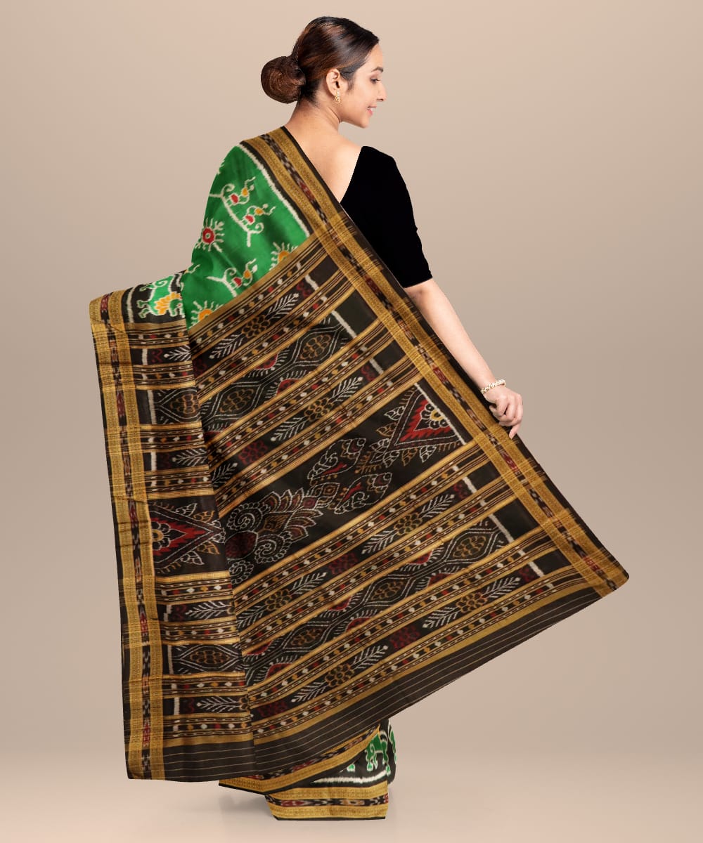 Dark Green Black Silk Handloom Khandua Saree