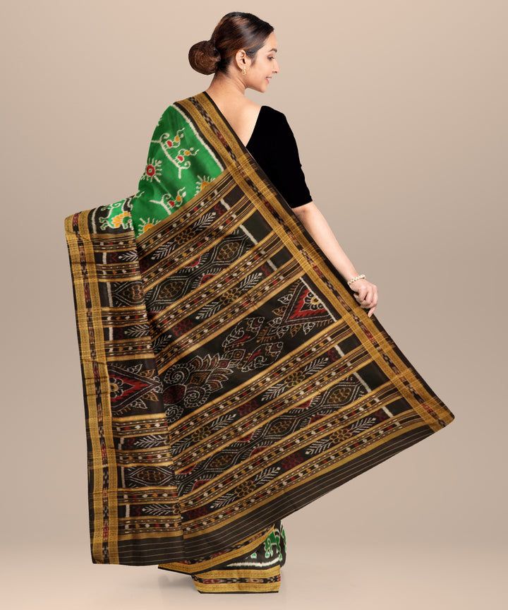Dark green black silk handloom khandua saree