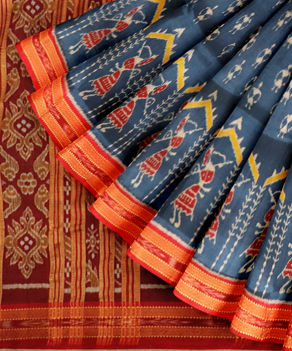 Blue yonder dark red silk handloom khandua saree