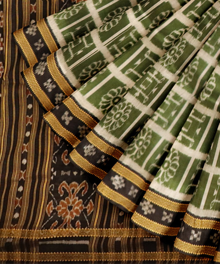 Amazon Green Black Silk Handloom Khandua Saree