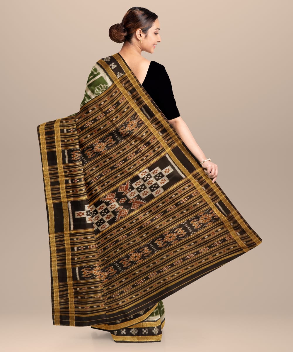 Amazon Green Black Silk Handloom Khandua Saree