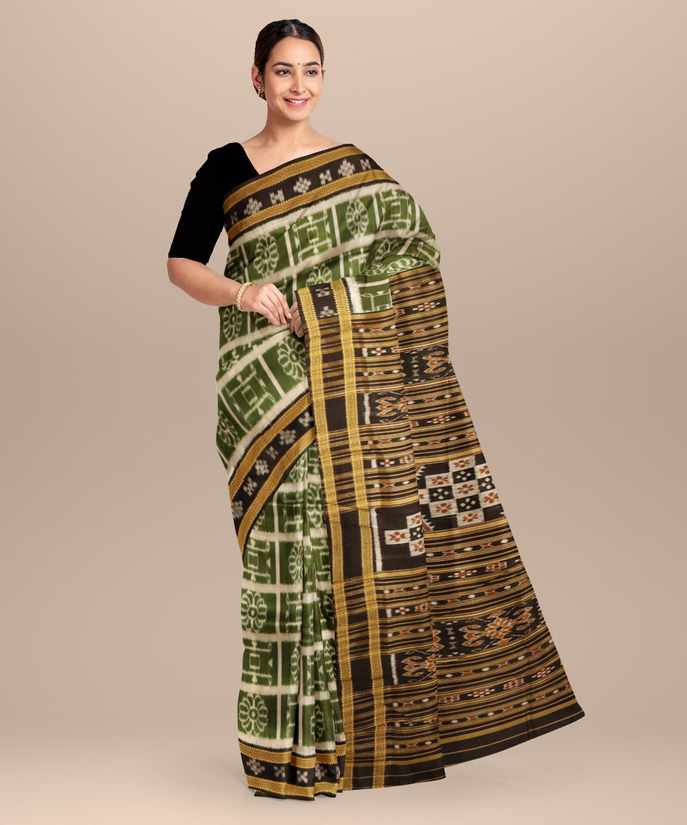 Amazon green black silk handloom khandua saree