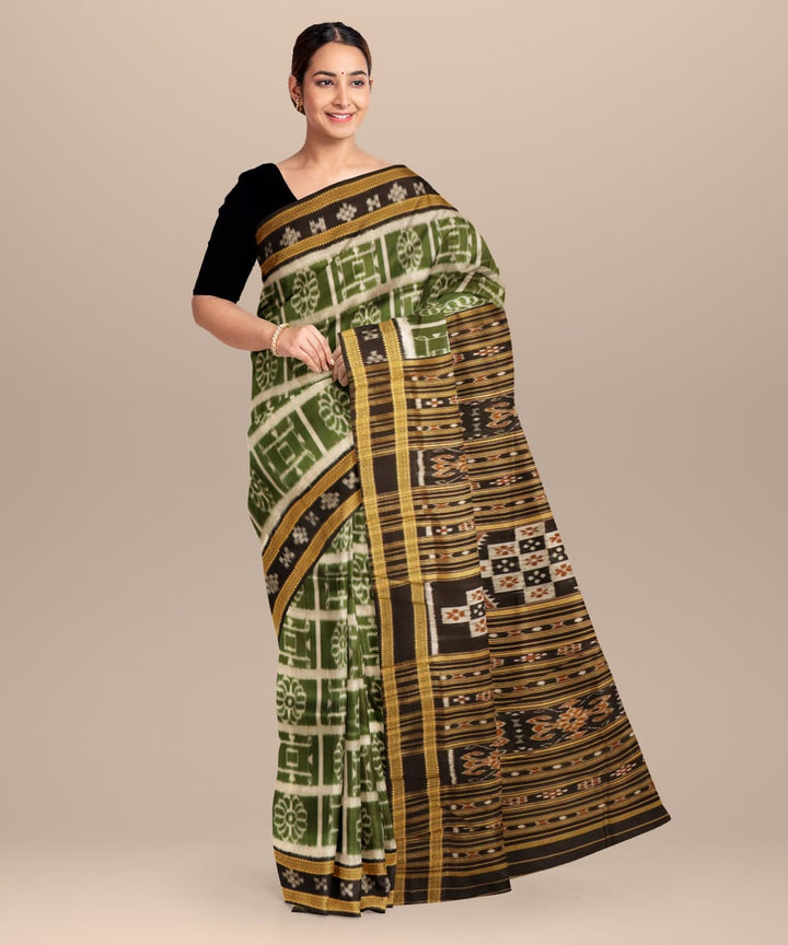 Amazon Green Black Silk Handloom Khandua Saree