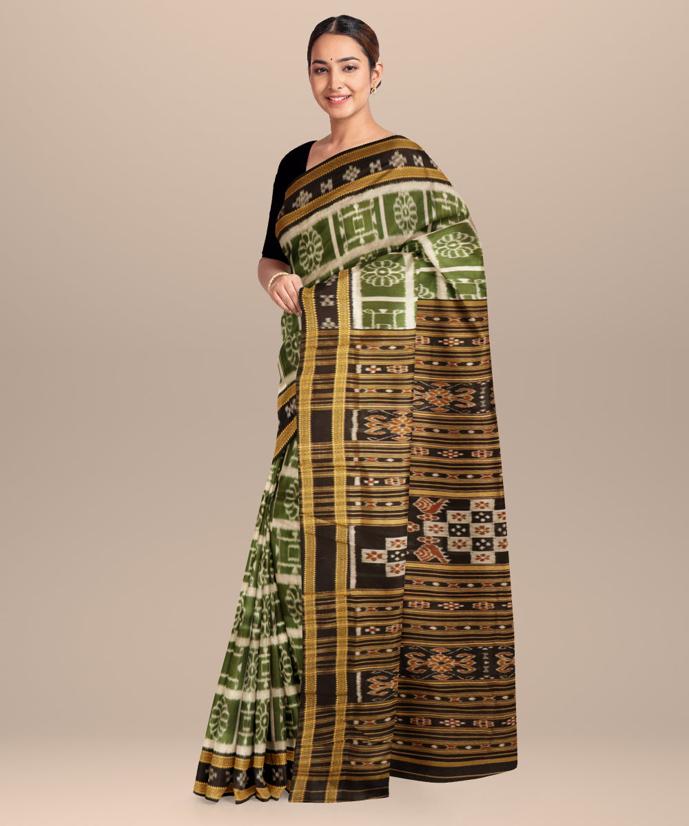 Amazon green black silk handloom khandua saree