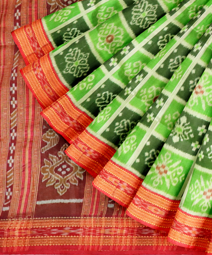 Multicolor dark red silk handloom khandua saree