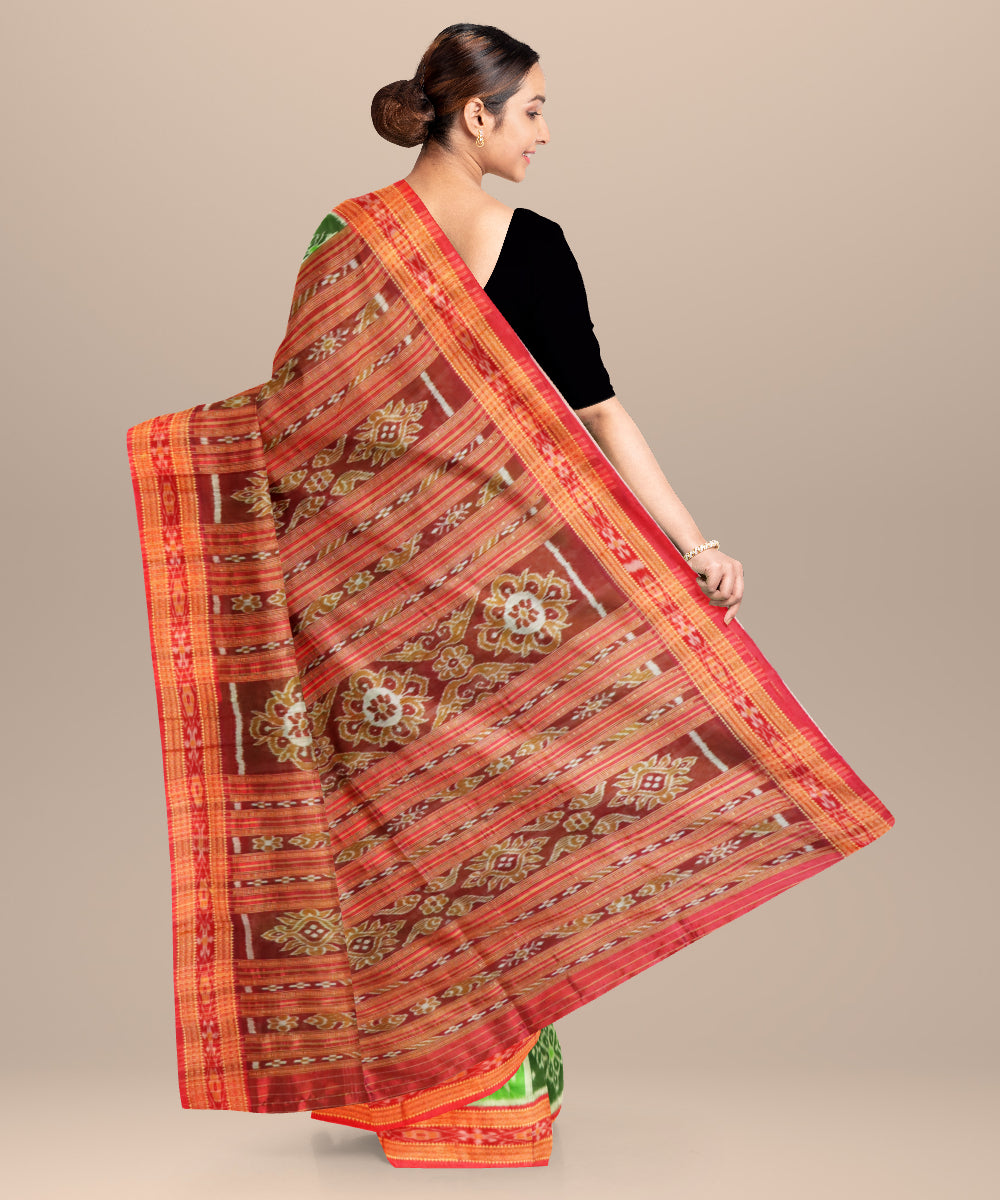 Multicolor dark red silk handloom khandua saree