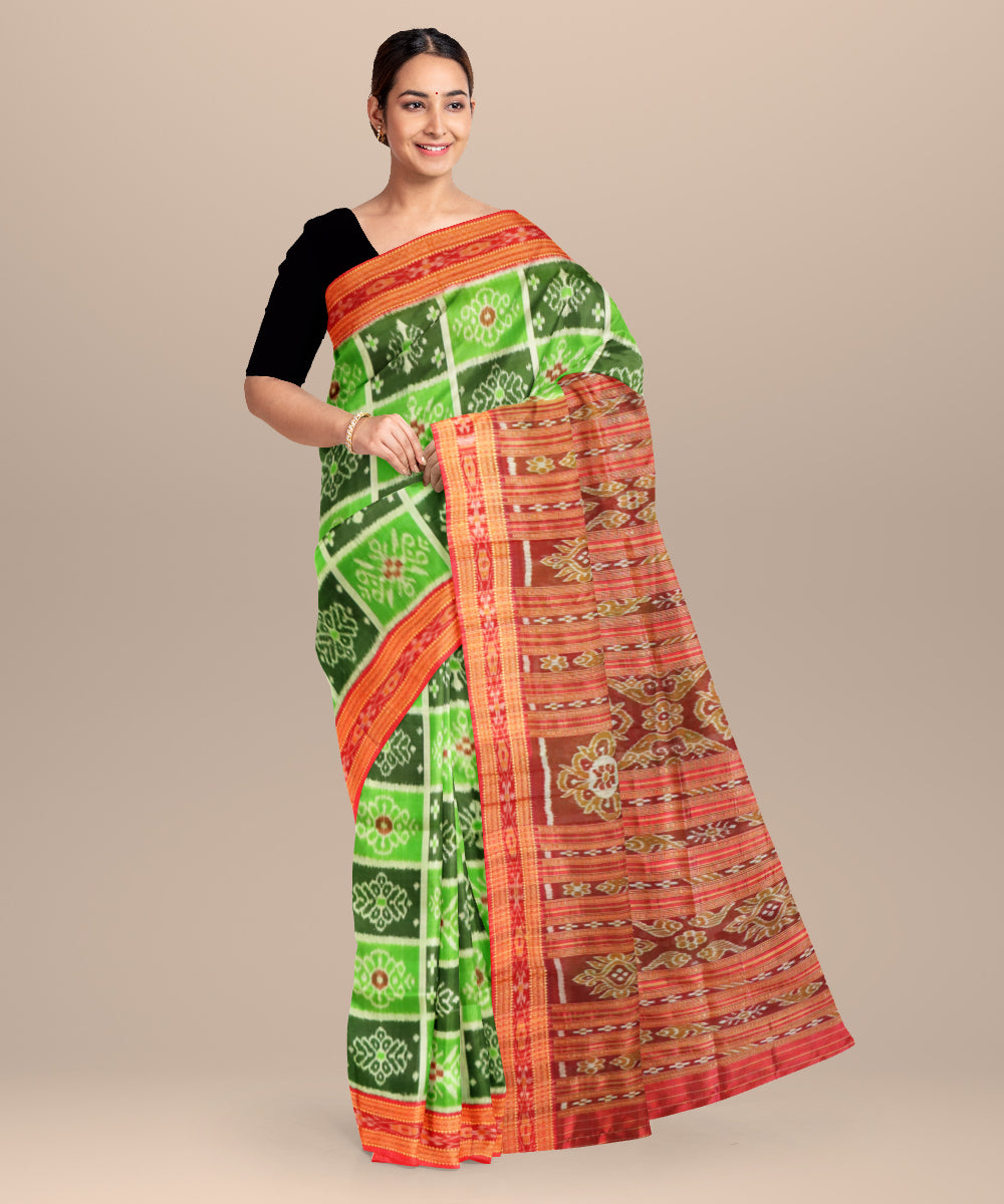 Multicolor dark red silk handloom khandua saree