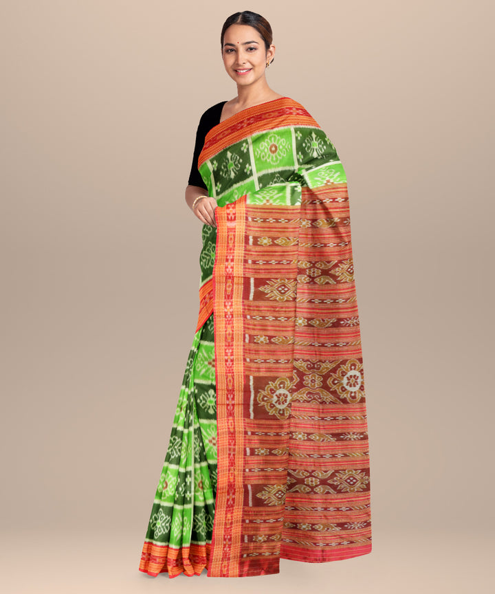 Multicolor dark red silk handloom khandua saree