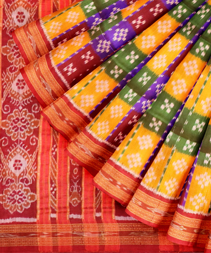Multicolor dark red silk handloom khandua saree