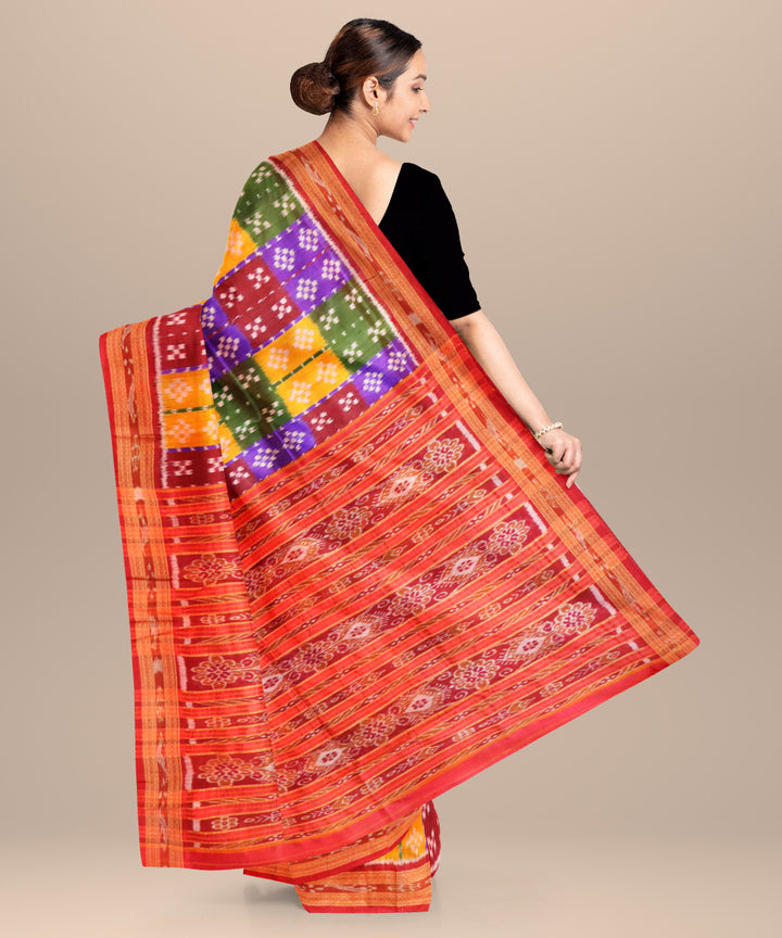 Multicolor dark red silk handloom khandua saree