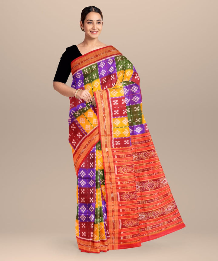 Multicolor Dark Red Silk Handloom Khandua Saree