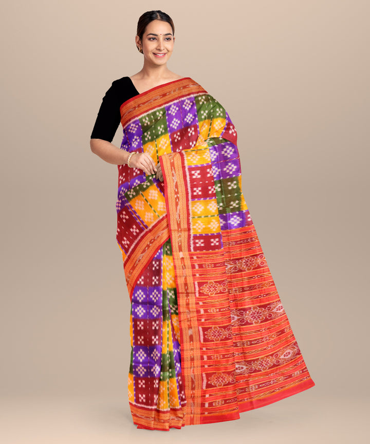 Multicolor dark red silk handloom khandua saree