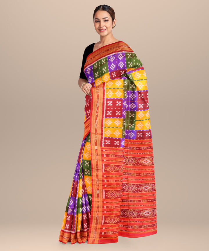 Multicolor dark red silk handloom khandua saree