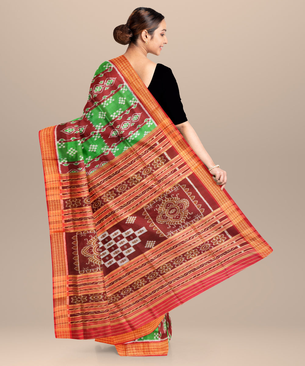 Multicolor dark red silk handloom khandua saree