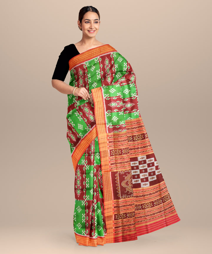 Multicolor dark red silk handloom khandua saree