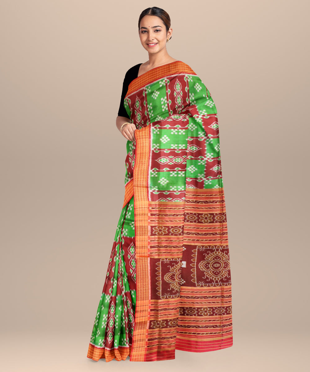 Multicolor dark red silk handloom khandua saree