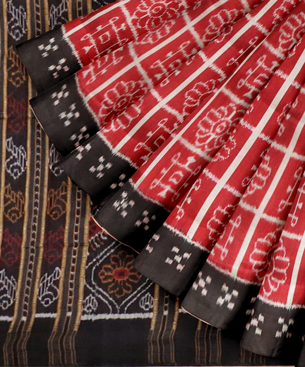 Maroon black silk handloom khandua saree