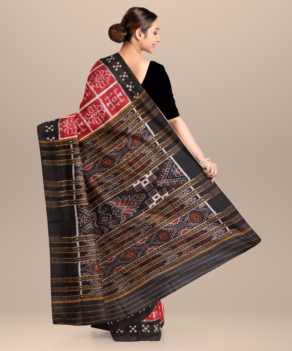 Maroon black silk handloom khandua saree