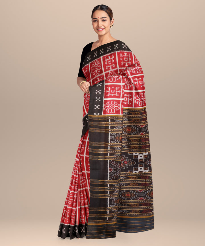 Maroon black silk handloom khandua saree