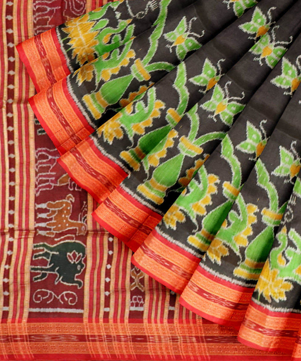 Black dark red silk handloom khandua saree