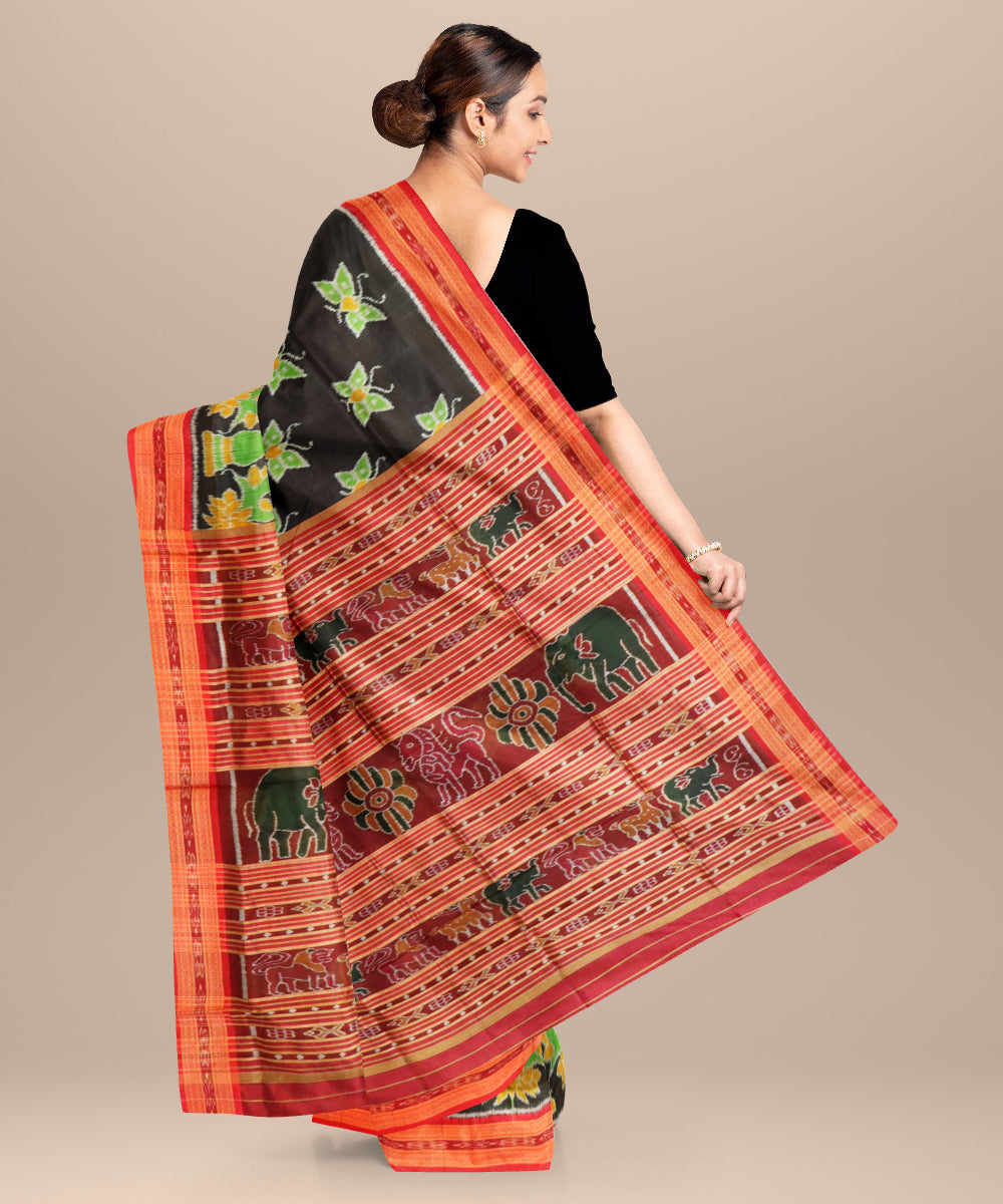 Black dark red silk handloom khandua saree
