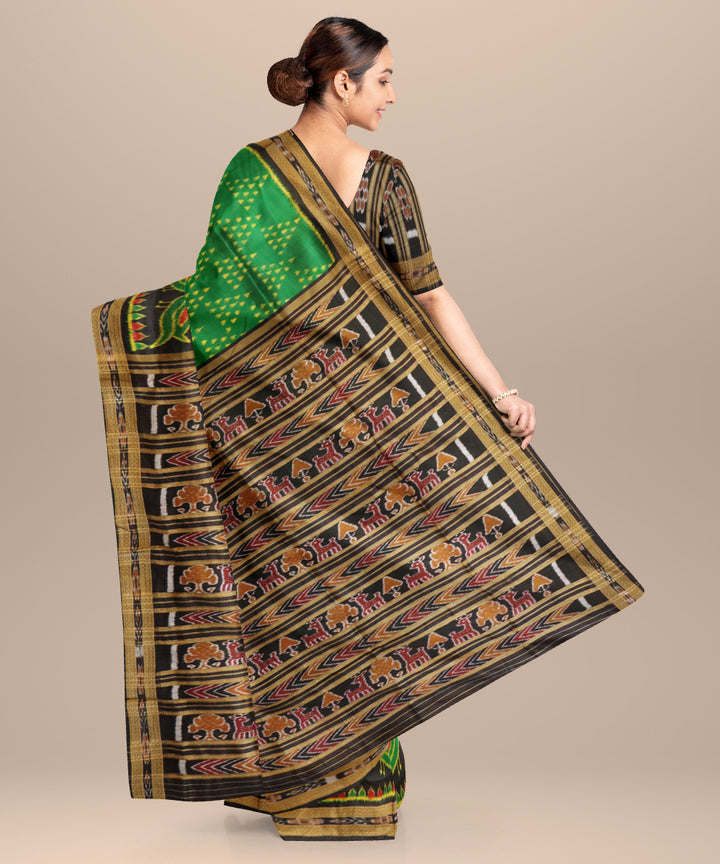 Dark green black silk handloom patli khandua saree