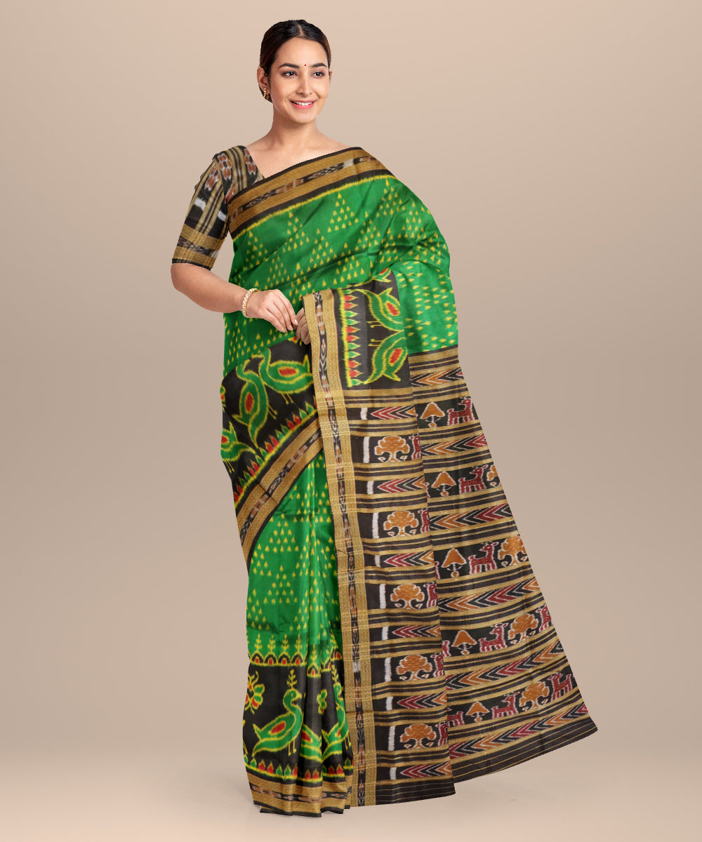 Dark green black silk handloom patli khandua saree