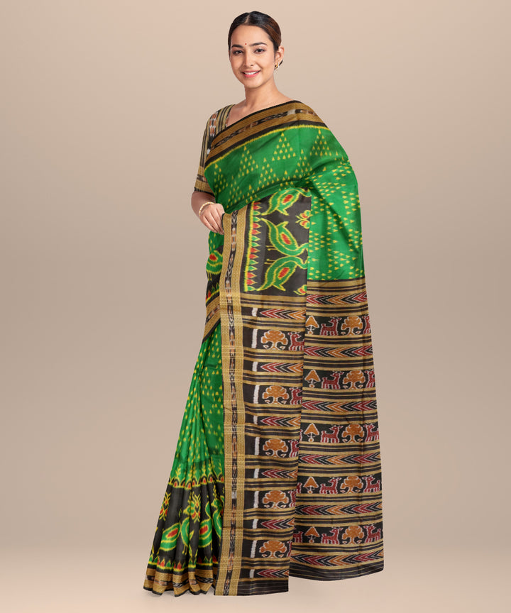 Dark green black silk handloom patli khandua saree