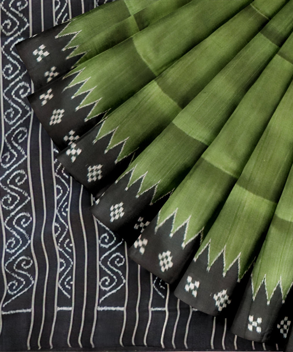 Teal green black silk handloom khandua saree