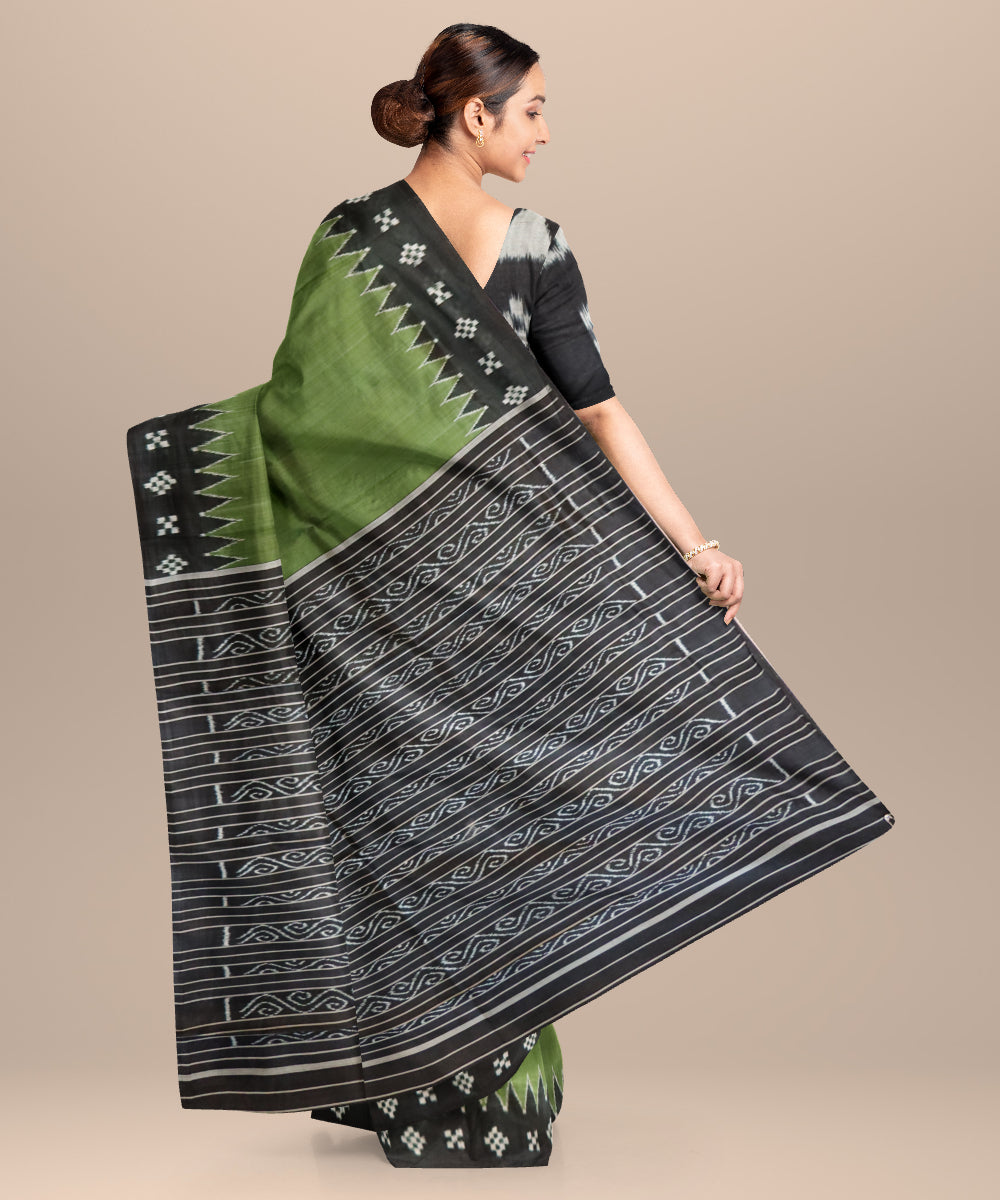 Teal green black silk handloom khandua saree