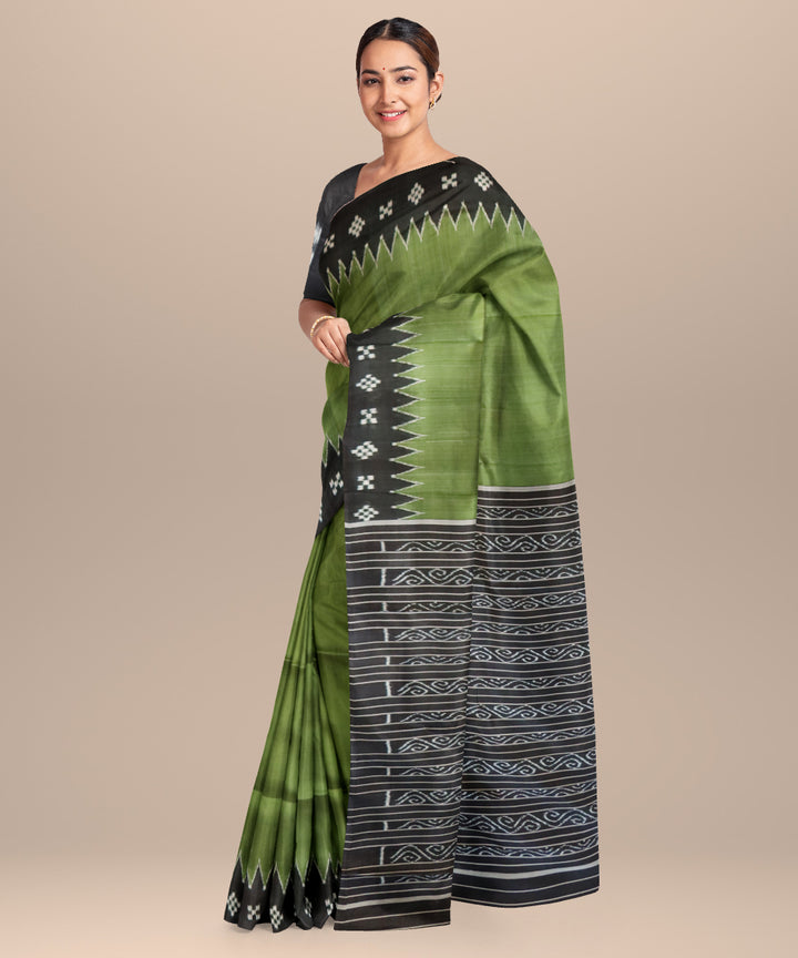 Teal green black silk handloom khandua saree