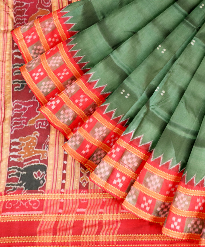 Dark green dark red silk handloom khandua saree